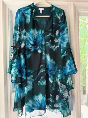 London Times Cecil Ruffle Sleeve Mini Dress NWT Size XL